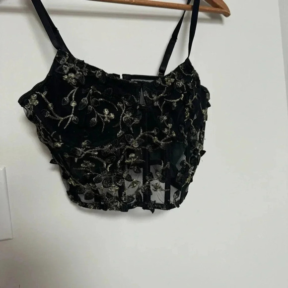 Black Floral Embroidered Corset Top Bustier S fairy glam - Picture 3 of 5